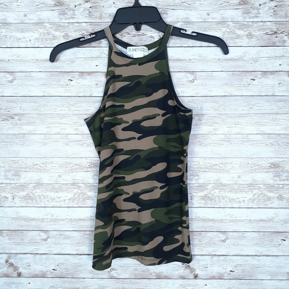 Planet Gold Racerback Tank S Camo Womens 345 - Picture 2 of 5